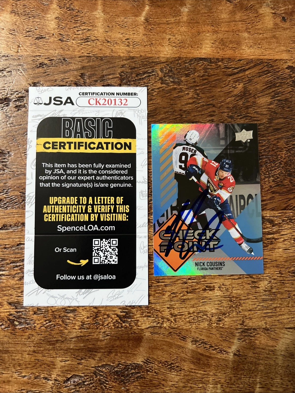 Nick Cousins IP Signed Upper Deck Check Point Card JSA Coa Panthers Autographed