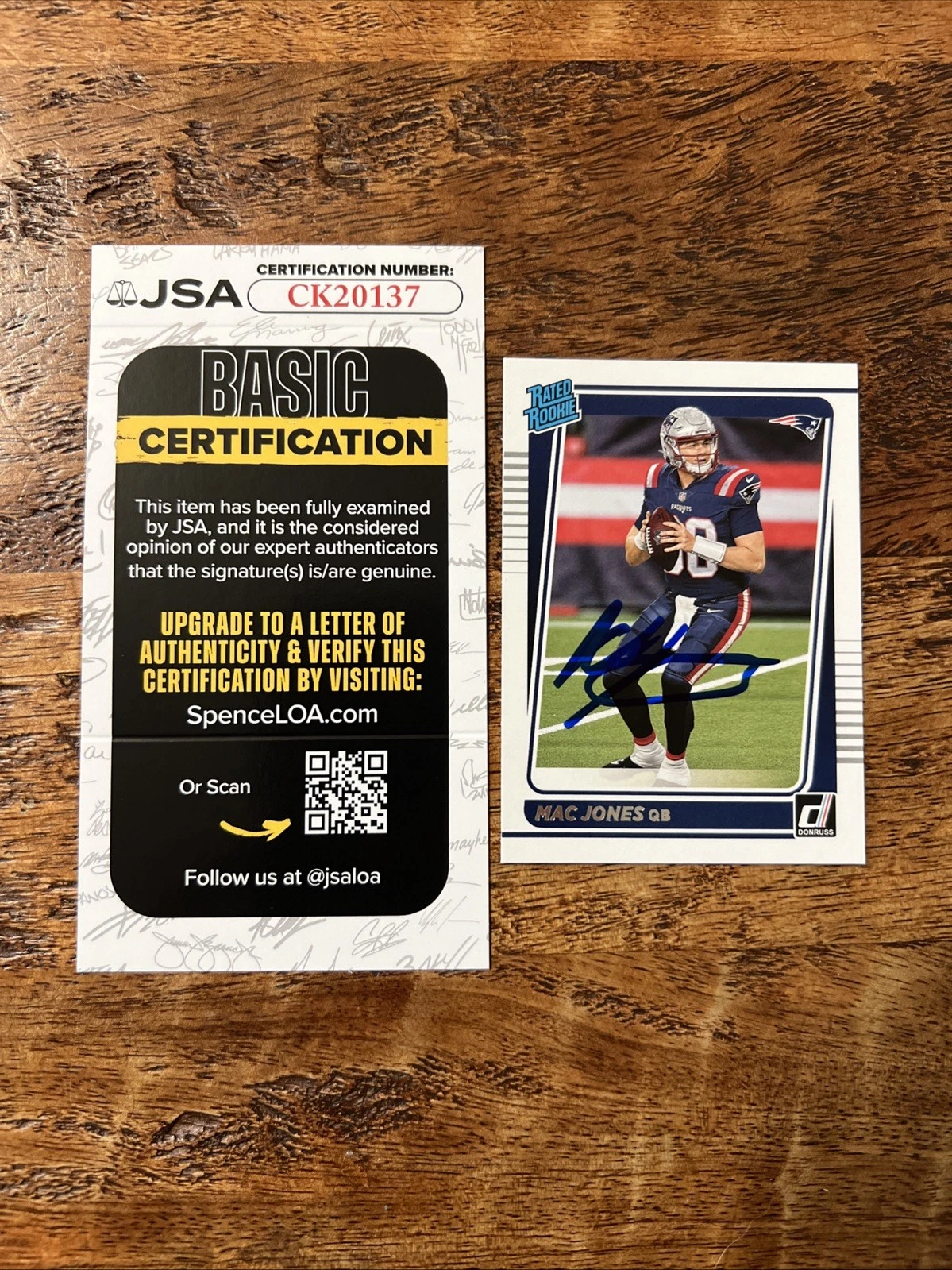 Mac Jones IP Signed Donruss Rookie Card JSA Coa Patriots Autographed