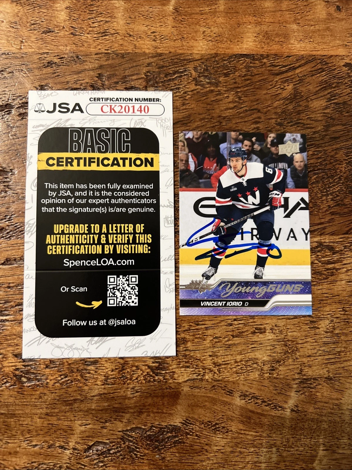 Vincent Iorio IP Signed Upper Deck Young Guns Card JSA Coa Capitals Autographed