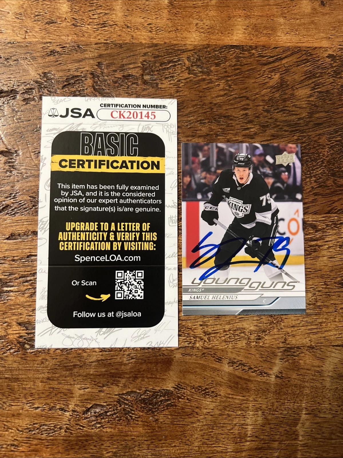 Samuel Helenius IP Signed UD Young Guns Card JSA Coa Kings Autographed