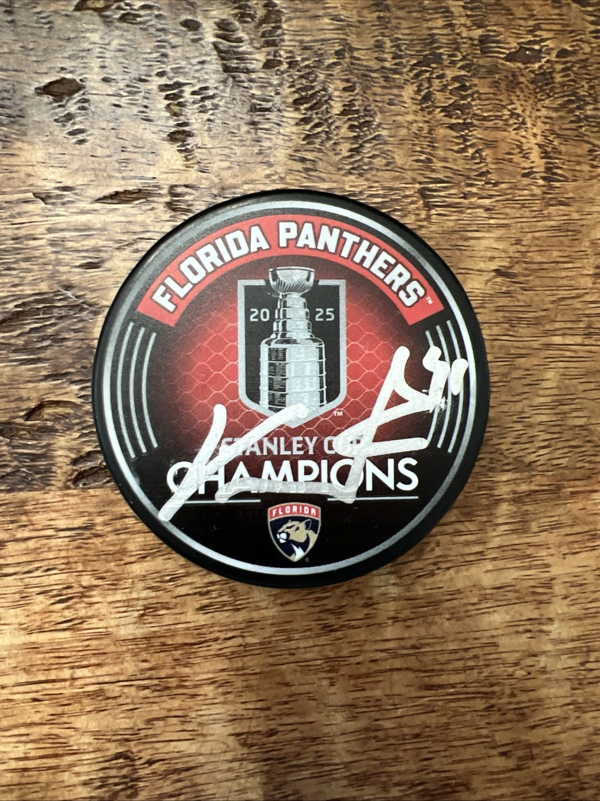 Vitek Vanecek Signed 2025 Stanley Cup Champions Puck JSA Coa Panthers Auto