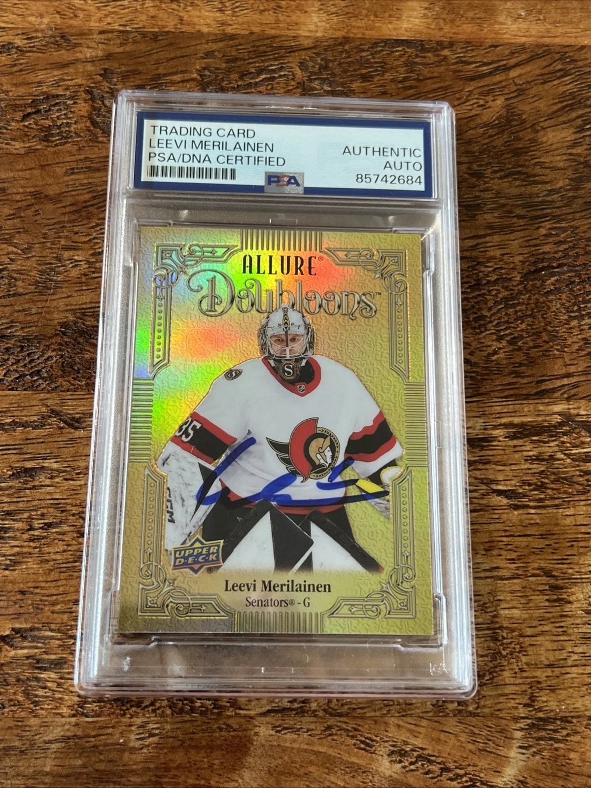 Leevi Merilainen IP Signed Doubloons RC Card Psa Dna Slab Senators Autographed