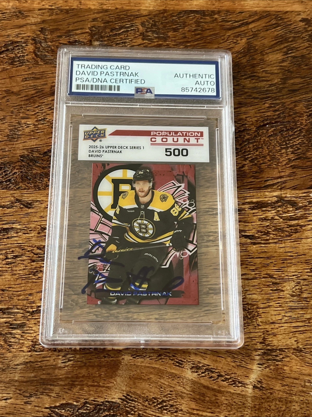 David Pastrnak IP Signed UD Population Count Card PSA DNA Coa Bruins Autographed