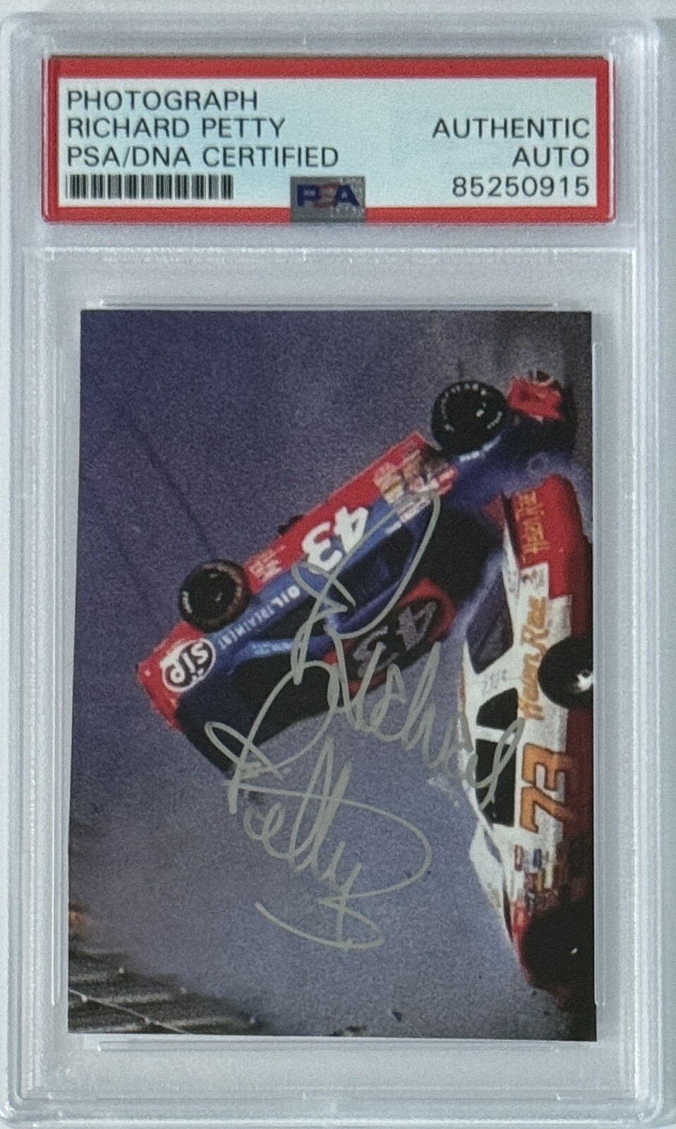 RICHARD PETTY NASCAR CRASH FLIP SIGNED PHOTOGRAPH AUTOGRAPH PSA DNA CERTIFIED