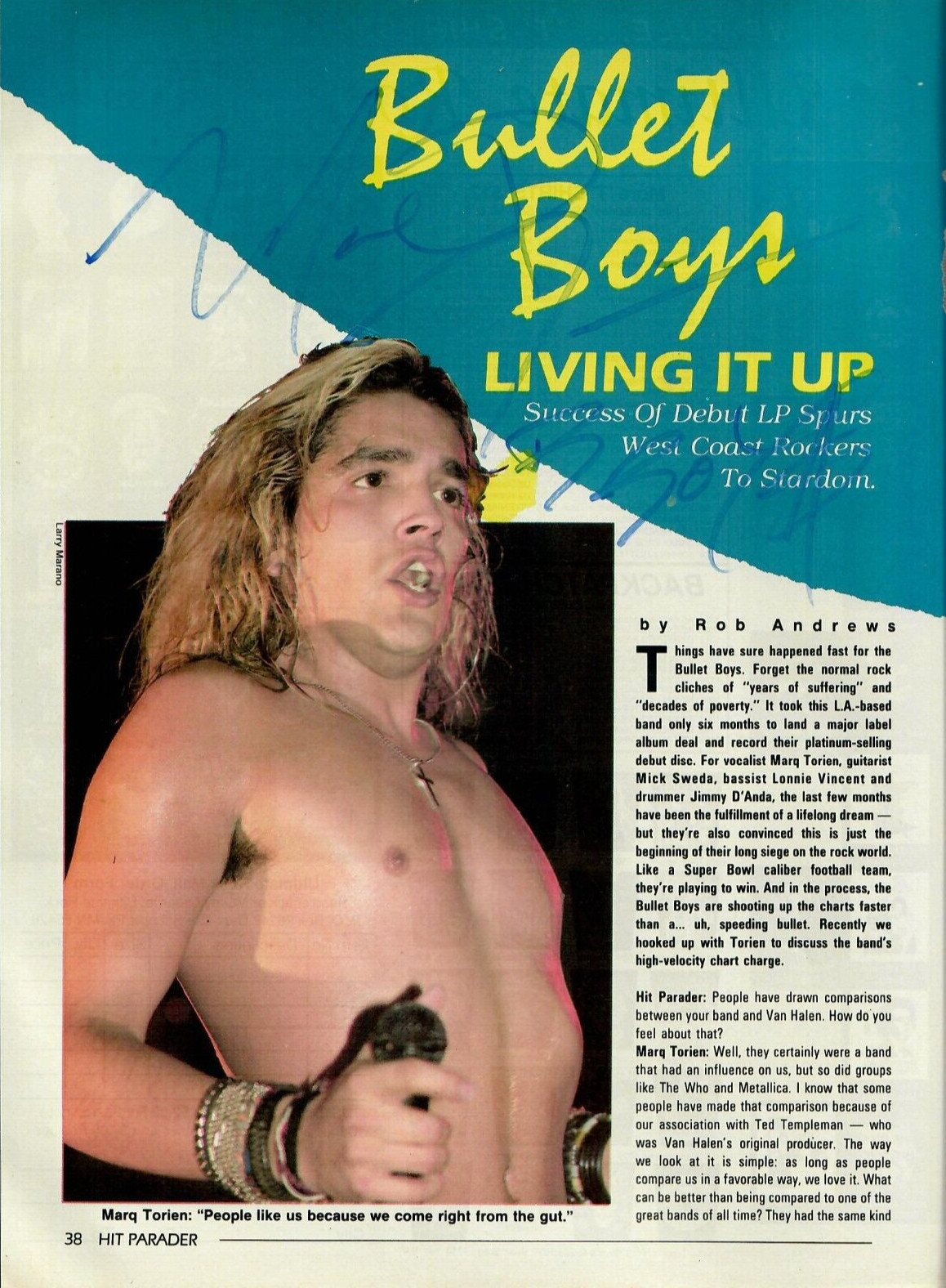 Marq Torien of Bulletboys REAL hand SIGNED Lot of 3 magazine pinup photos COA