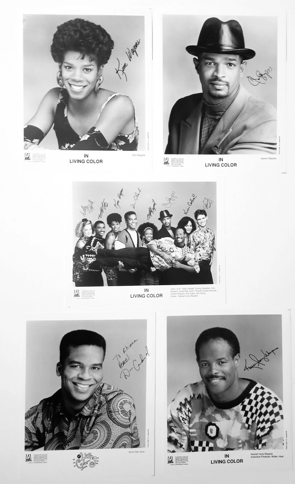In Living Color TV show cast Autographed Set of 5 Promo Photos Lot (Pre-printed)