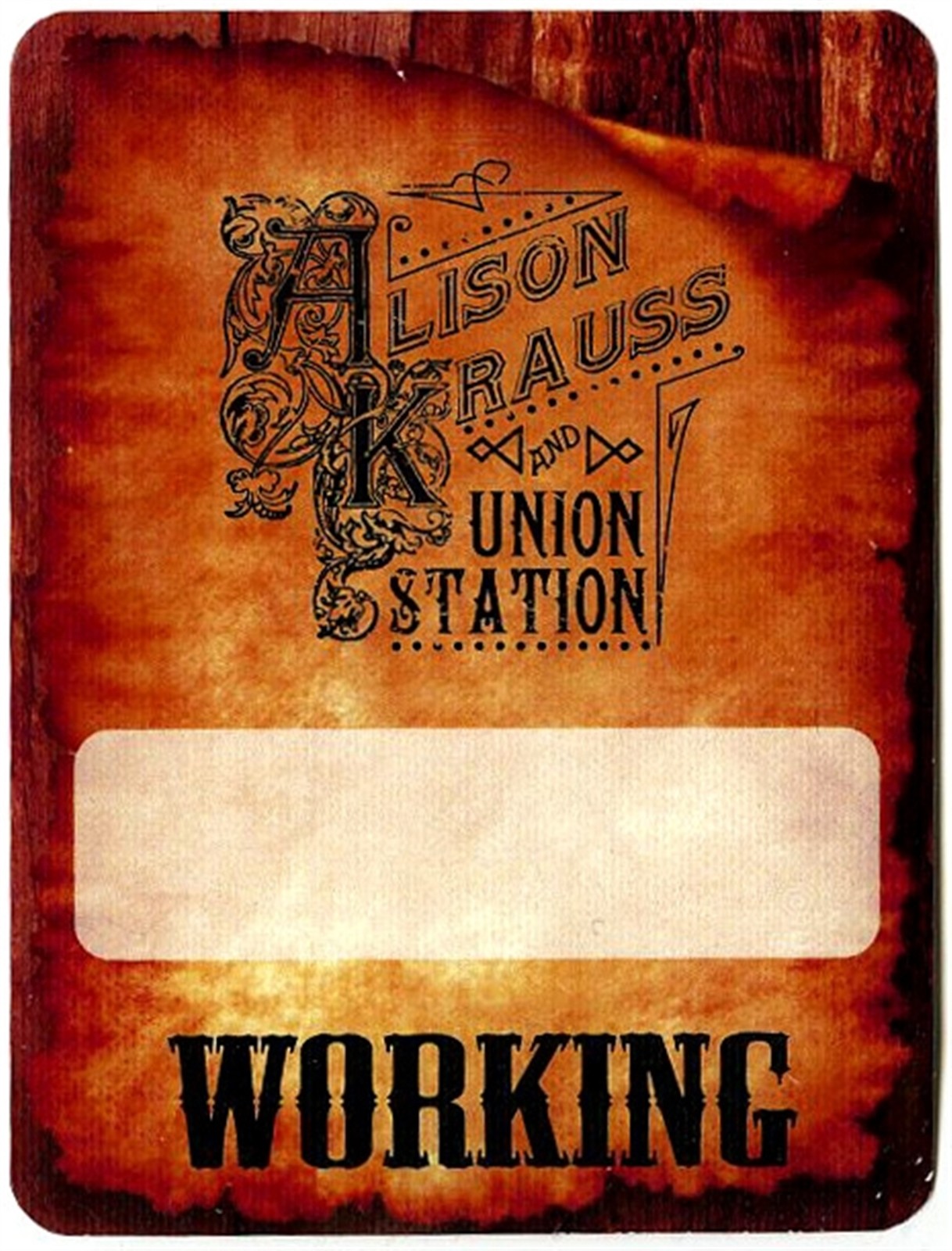 Alison Krauss Concert Tour Working Crew Backstage Pass