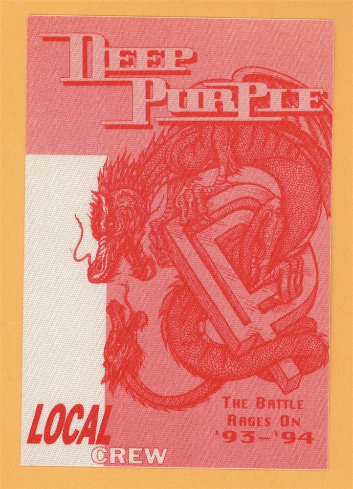 Deep Purple 1993 Battle Rages On Concert Tour CREW Backstage Pass