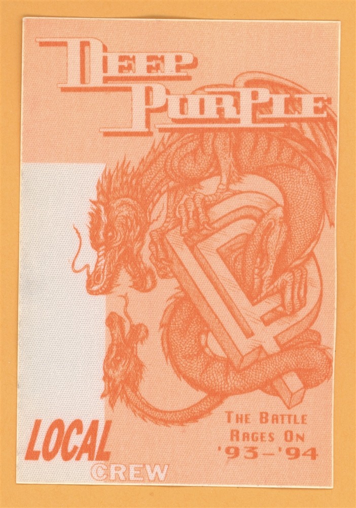 Deep Purple 1993 Battle Rages On Concert Tour CREW Backstage Pass