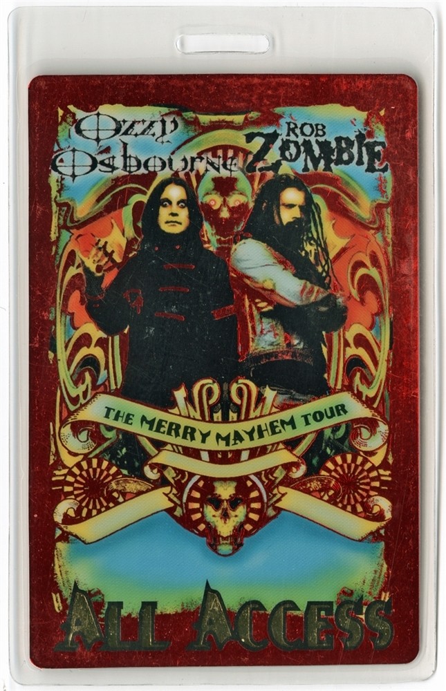 Ozzy Osbourne 2001 Merry Mayhem Tour w/ Rob Zombie Laminated Backstage Pass