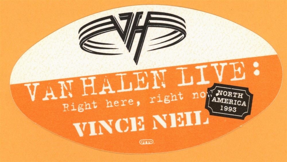 Van Halen 1993 Right Here Right Now Concert Tour w/ Vince Neil Backstage Pass