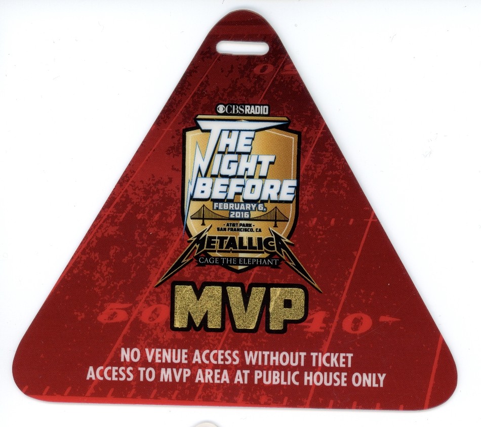 Metallica The Night Before 2016 MVP Backstage Laminated Pass