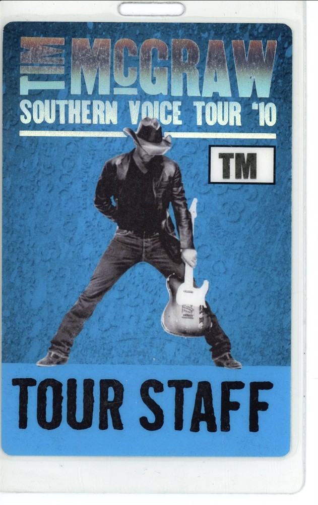 Tim McGraw Southern Voice Tour 2010 TOUR STAFF Backstage Laminated Pass