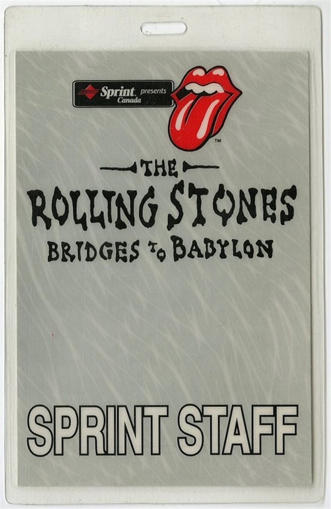 Rolling Stones 1997 Bridges to Babylon Tour Laminated Backstage Pass