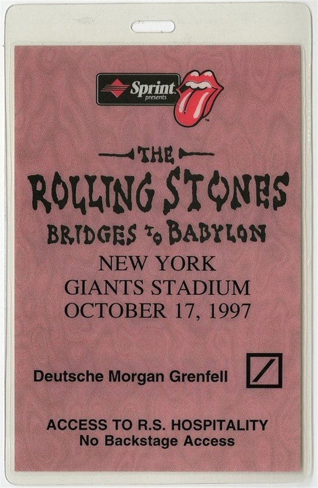 Rolling Stones 1997 Laminated Backstage Pass Bridges to Babylon Tour