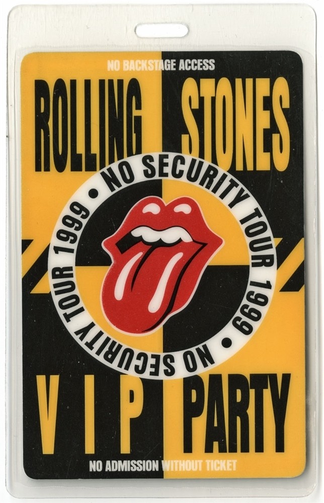Rolling Stones 1999 No Security Tour VIP Laminated Backstage Pass