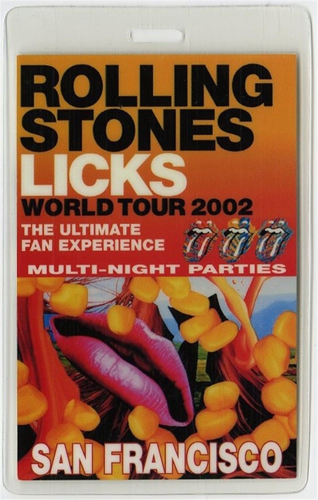 Rolling Stones 2002 Laminated Backstage Pass Licks Tour San Francisco