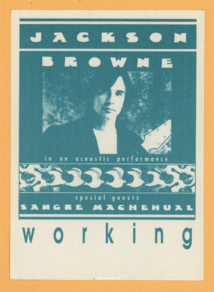 Jackson Browne 1987 Acoustic Concert Tour WORKING Backstage Pass