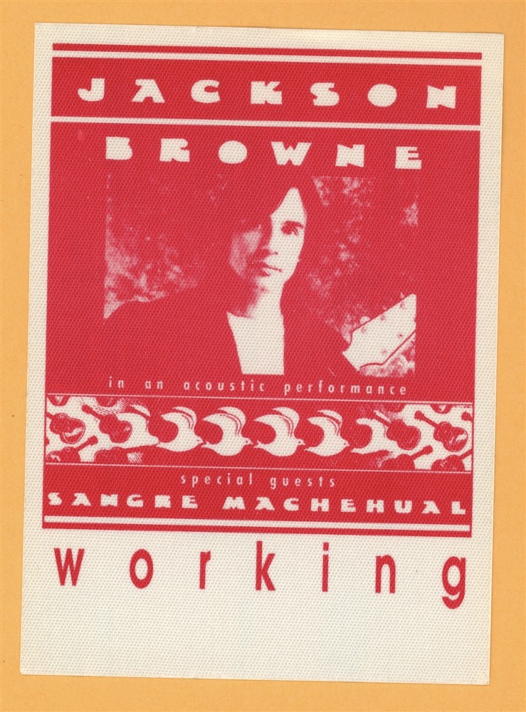 Jackson Browne 1987 Acoustic Concert Tour WORKING Backstage Pass