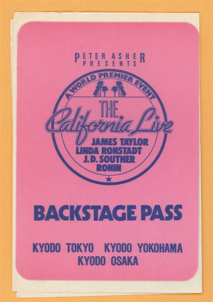 James Taylor 1981 Linda Ronstadt Concert Tour Backstage Pass