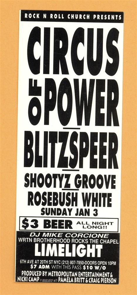 Circus of Power @ Rock N Roll Church Ticket Stub