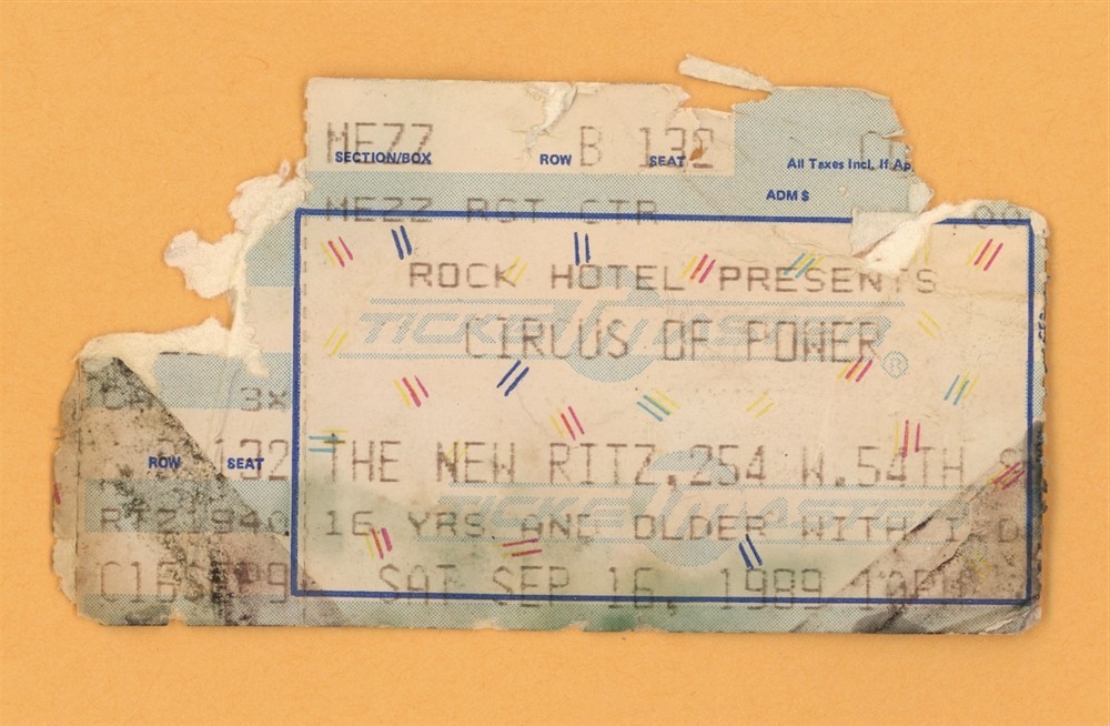 Circus of Power @ The New Ritz Ticket Stub - 1989 Debut Tour