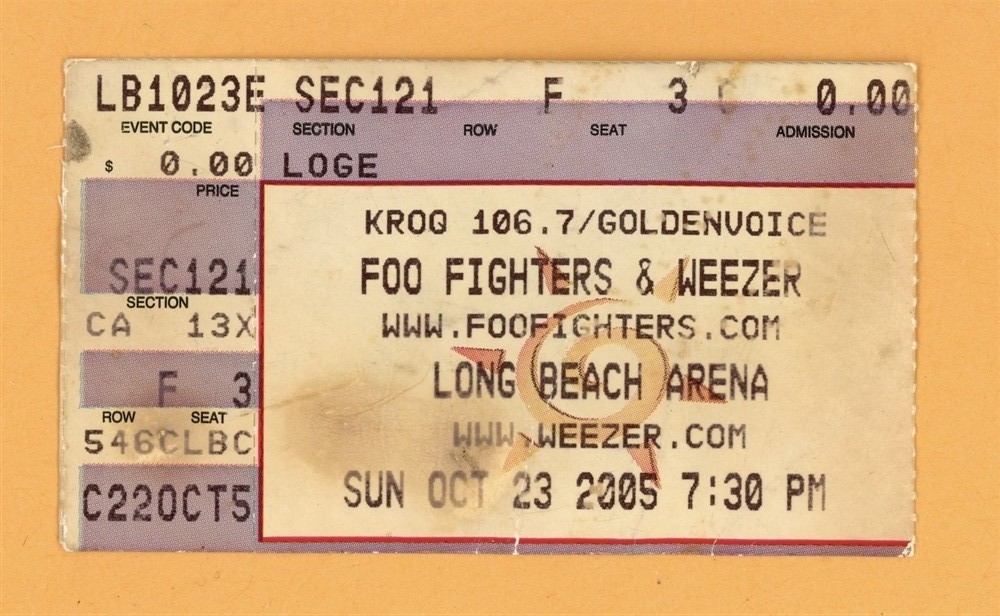 Foo Fighters & Weezer @ Long Beach Arena Ticket Stub - 2005 US Tour