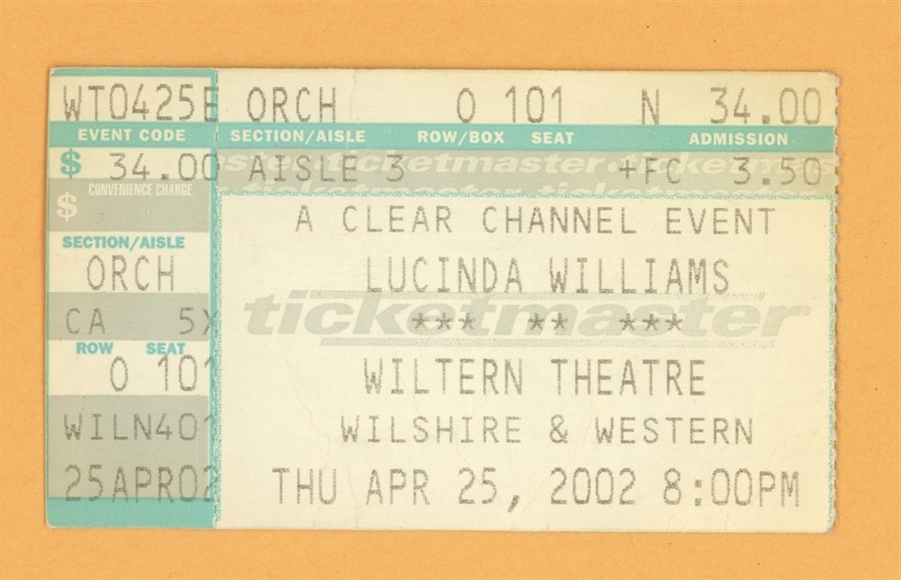 Lucinda Williams @ Wiltern Theatre Ticket Stub - 2002 Essence Tour