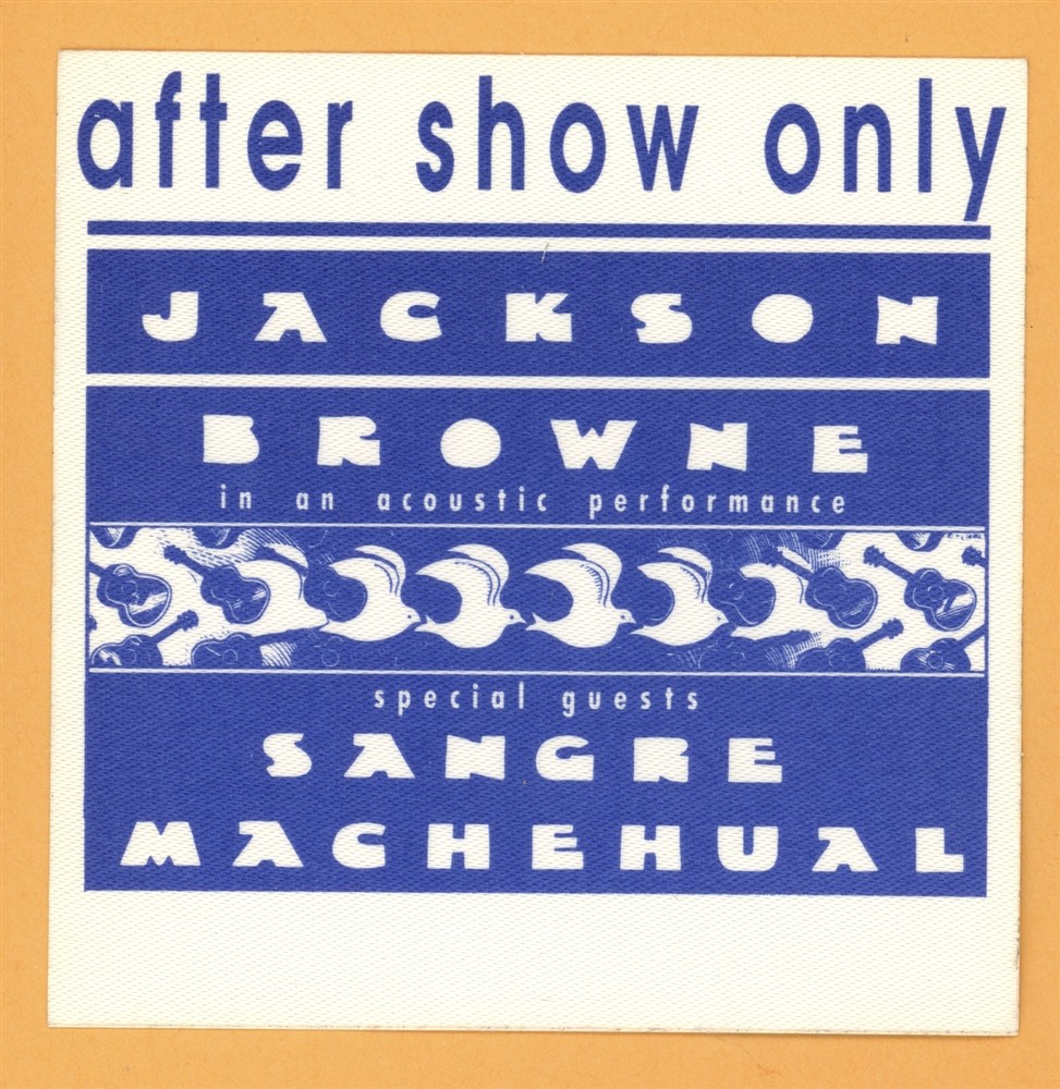 Jackson Browne 1987 Acoustic Concert Tour AFTER SHOW Backstage Pass