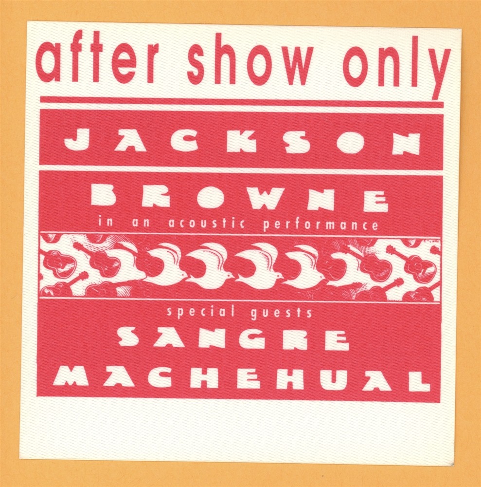 Jackson Browne 1987 Acoustic Concert Tour AFTER SHOW Backstage Pass