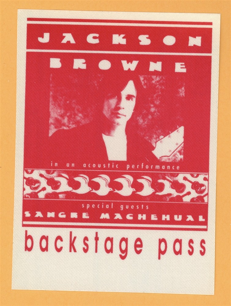 Jackson Browne 1987 Acoustic Concert Tour Backstage Pass