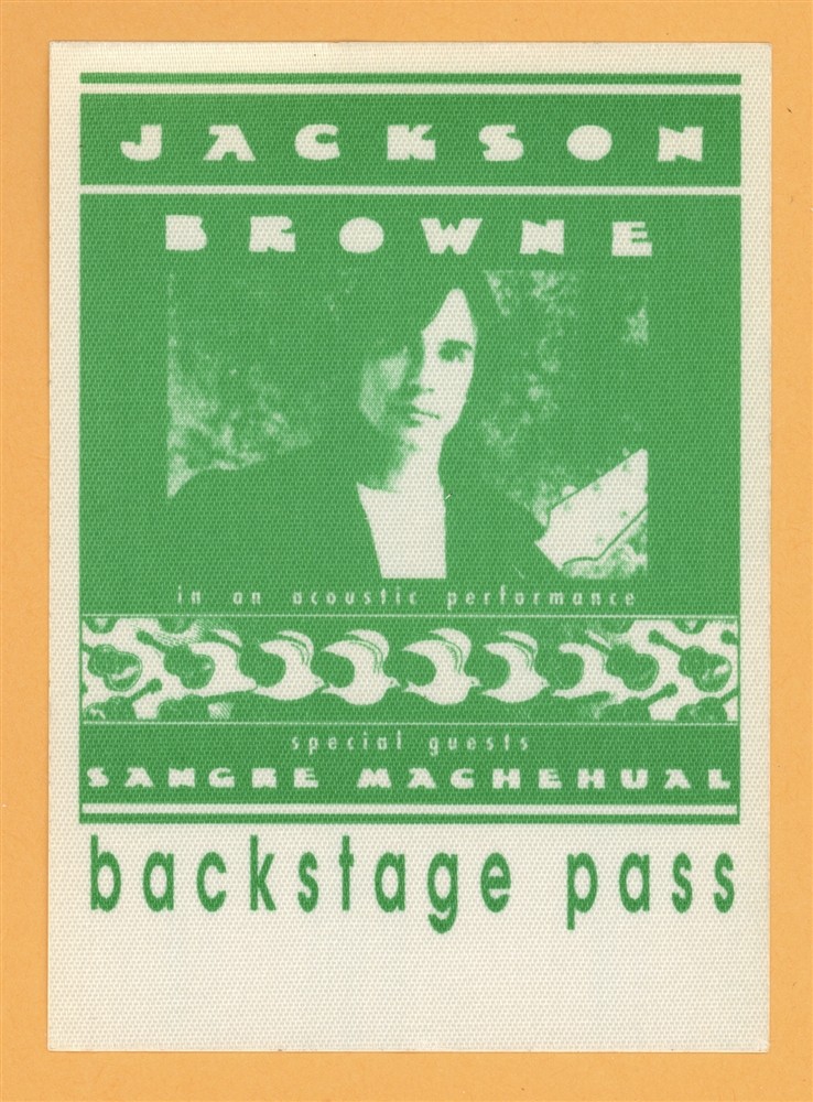 Jackson Browne 1987 Acoustic Concert Tour Backstage Pass