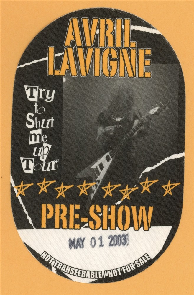 Avril Lavigne 2003 Try to Shut Me Up Concert Tour PRE SHOW Backstage Pass
