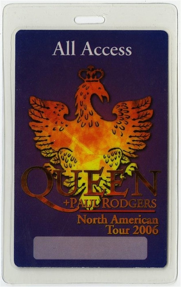 Queen 2006 Concert Tour w/ Paul Rodgers All Access Laminated Backstage Pass