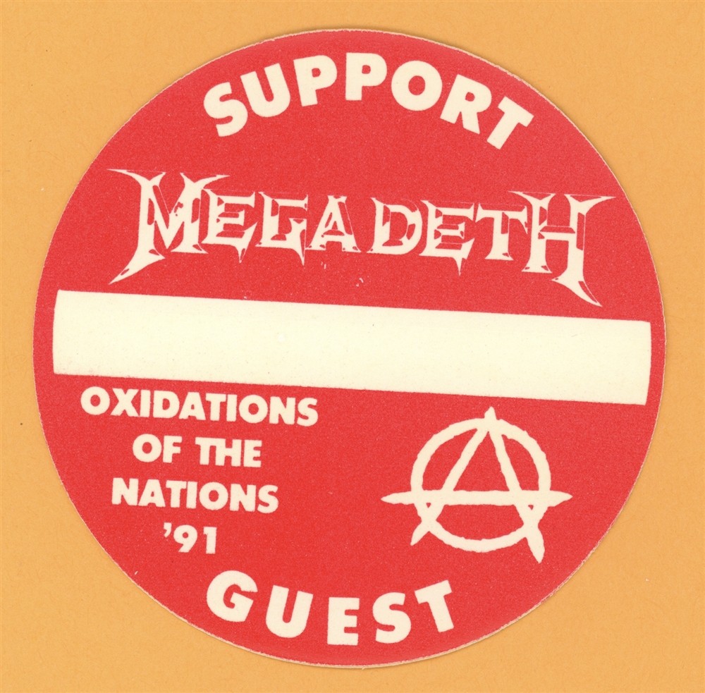 Megadeth 1991 Oxidations Concert Tour Support Guest Backstage Pass