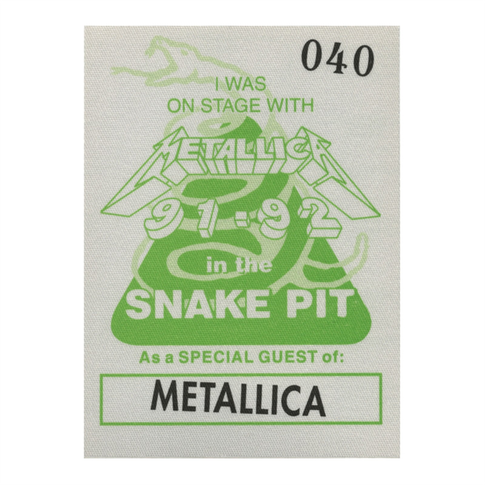 Metallica 1991 Wherever We May Roam Concert Tour Snake Pit Guest Backstage Pass