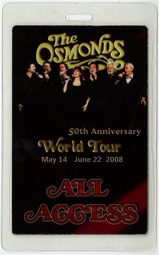 The Osmonds 2008 50th Anniversary world Concert Tour Laminated Backstage Pass