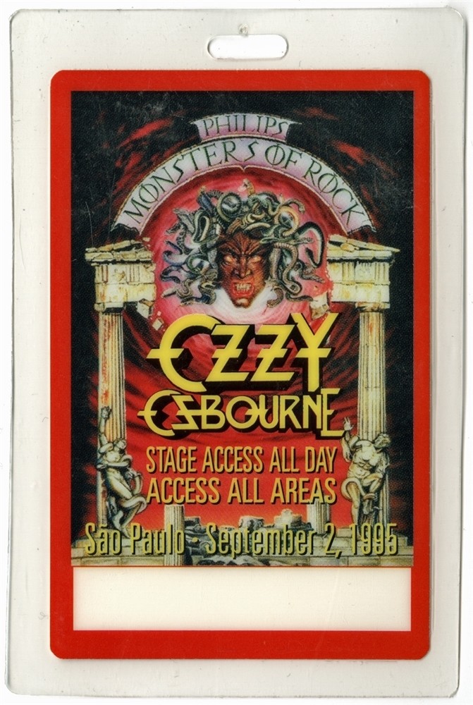 Ozzy Osbourne 1995 Monsters of Rock Tour Sao Paulo Laminated Backstage Pass