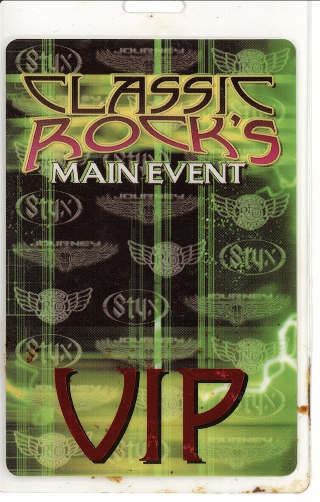 STYX REO SPEEDWAGON VIP Classic Rocks Main Event Laminated Pass