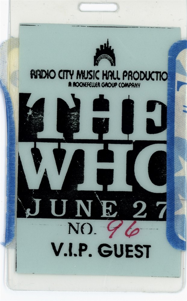 The Who June 27th 1989 Radio City Music Hall VIP GUEST Laminated Pass