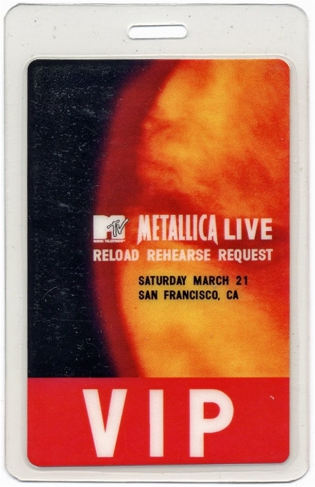 Metallica 1998 Laminated Backstage Pass MTV Live Reload Rehearsal VIP