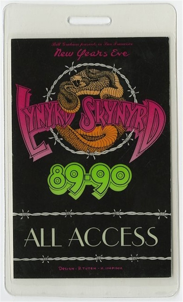 Lynyrd Skynyrd 1989 Bill Graham Presents New Year's Eve Laminated Backstage Pass