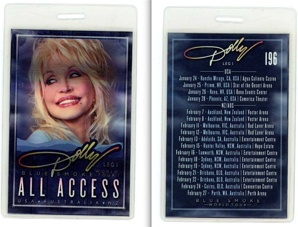 Dolly Parton 2014 Blue Smoke Tour ALL ACCESS Laminated Backstage Pass