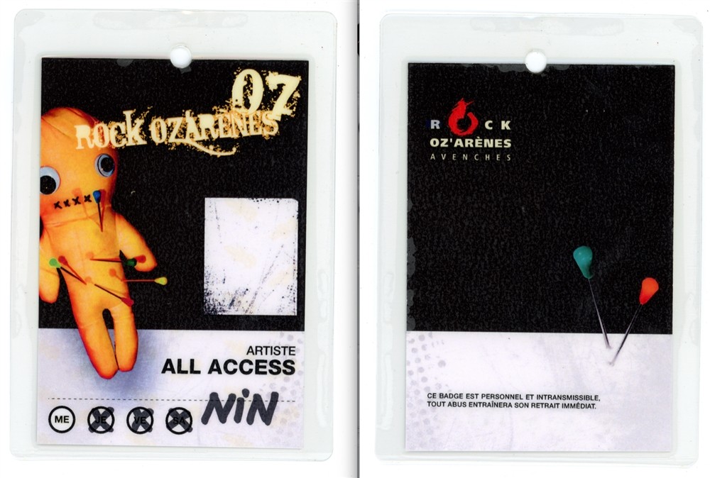Nine Inch Nails 2007 Rock OZ'ARÈNES UK ALL ACCESS Laminated Backstage Pass