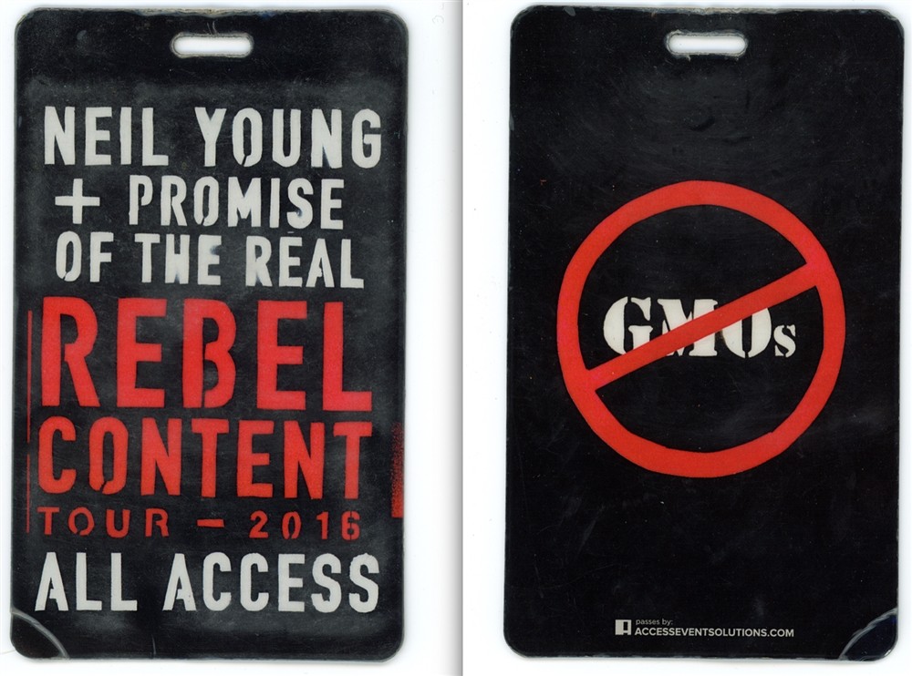 Neil Young 2016 Rebel Content UK Tour ALL ACCESS Laminated Backstage Pass