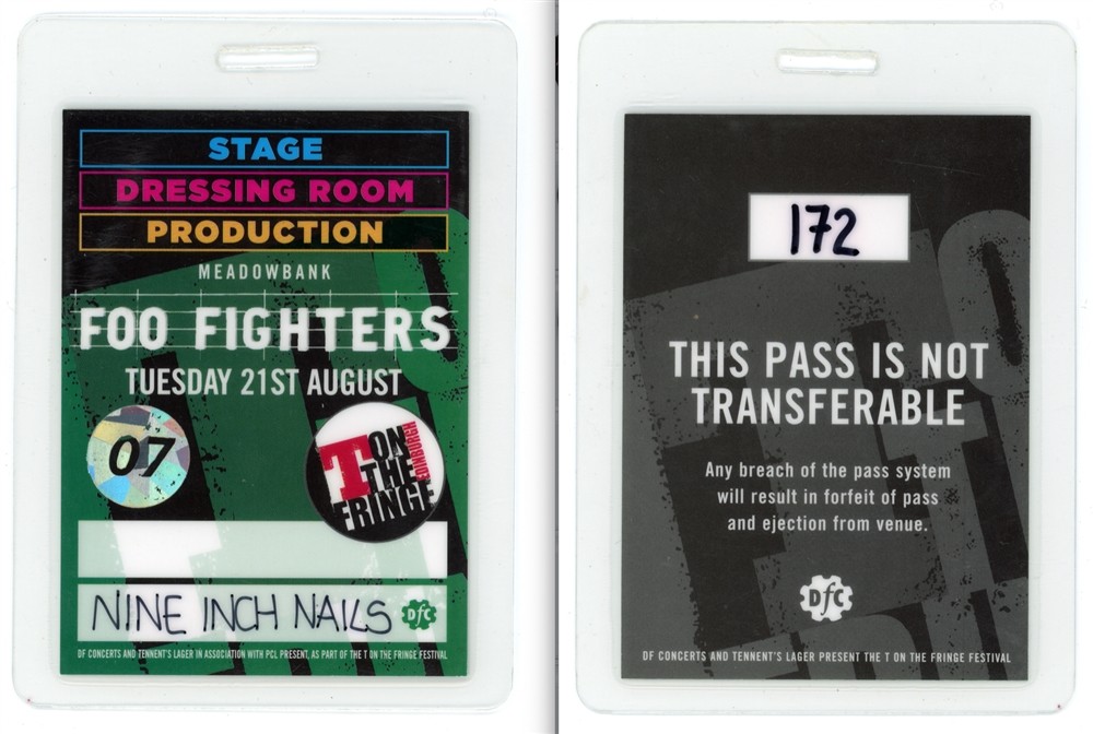 Nine Inch Nails Foo Fighters 2007 Meadowbank Stadium UK Laminated Backstage Pass