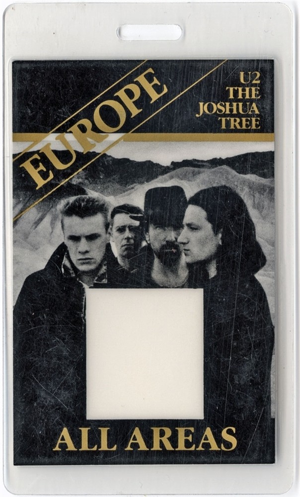 U2 1987 Joshua Tree Concert Tour Vintage Europe Laminated Backstage Pass