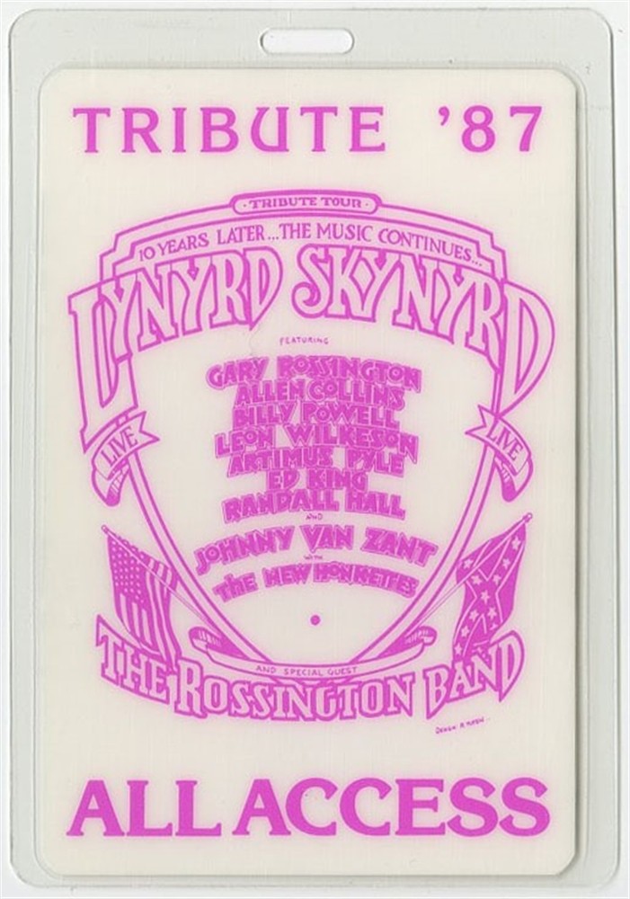 Lynyrd Skynyrd 1987 Tribute Concert Tour All Access Laminated Backstage Pass