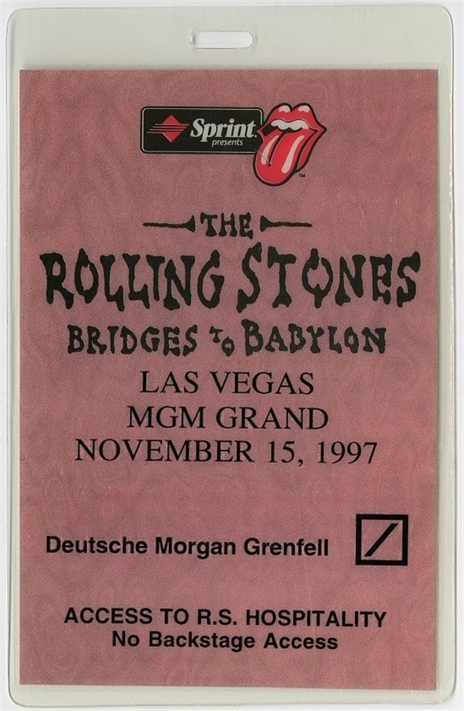 Rolling Stones 1997 Laminated Backstage Pass Bridges to Babylon Tour