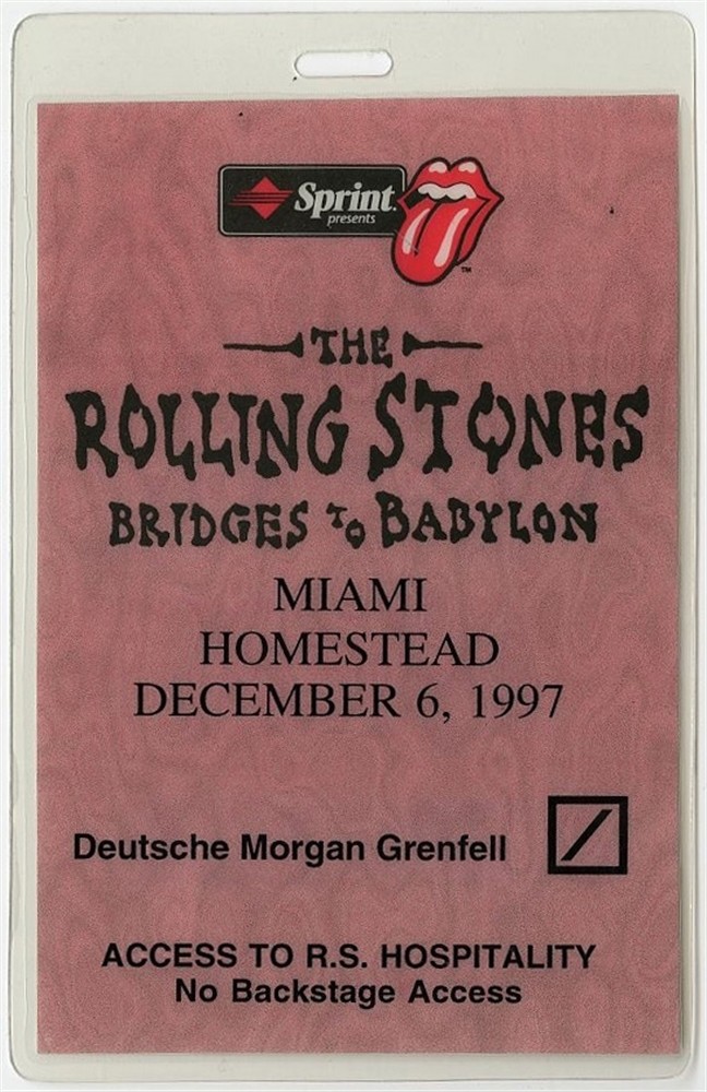 Rolling Stones 1997 Bridges to Babylon Concert Tour Laminated Backstage Pass
